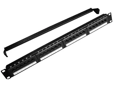 Patch Panel 24 Porty 1U 19'' Kat.5e z funkcją organizacji kabli  czarny