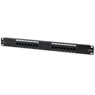 Qoltec Patch panel 1U UTP 16xR J45 Cat.5e, czarny