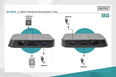 Digitus Stacja dokująca do smartfonów USB Typ C 7 portów, HDMI 4K 30Hz SD