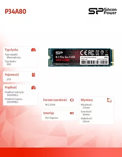 Silicon Power Dysk SSD A80 2TB M.2 PCIe 3400/3000 MB/s NVMe