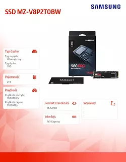 Dysk twardy Samsung DYSK SSD 980PRO Gen4.0x4 NVMeMZ-V8P2T0BW