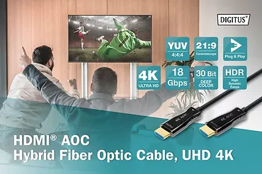 Digitus Kabel połączeniowy hybrydowy AOC HDMI 2.0 Premium HighSpeed 4K/60Hz UHD HDMI A/HDMI A M/M czarny 10m