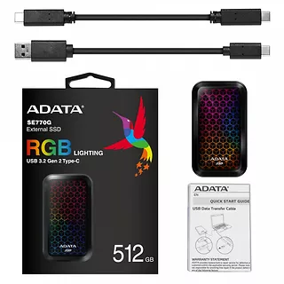 Adata Dysk zewnętrzny SSD SE770 512G USB3.2-A/C RGB