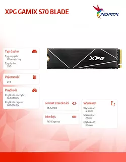 Adata Dysk SSD XPG GAMIX S70 BLADE 2TB PCIe 4x4 7.4/6.7 GBs