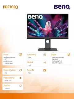 Benq Monitor 27 cali PD2705Q  LED 5ms/QHD/IPS/HDMI/DP/USB