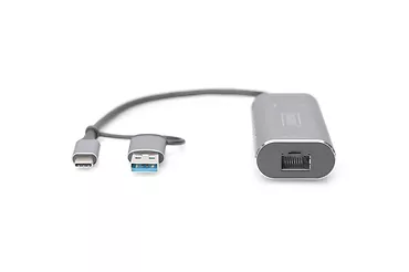 Digitus Karta sieciowa przewodowa USB 3.1 Typ C + USB A do 1x RJ45 2.5 Gigabit Ethernet 10/100/1000/2500Mbps