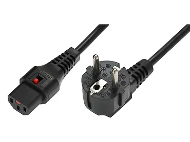 Digitus Kabel połączeniowy zasilający blokada IEC LOCK 3x1mm2 Schuko kątowy/C13 prosty M/Ż 1,5m Czarny