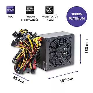 Qoltec Zasilacz ATX 1800W | 80 Plus Platinium | Gaming Miner