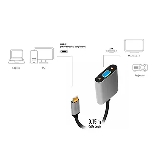 LogiLink Adapter USB-C do VGA, 1080p, aluminiowy 0.15m