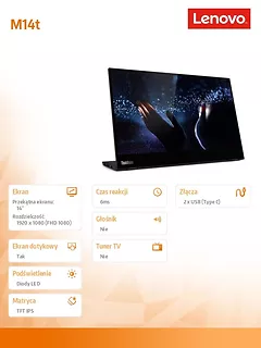 Lenovo Monitor 14.0 ThinkVision M14t LCD 62A3UAT1WL