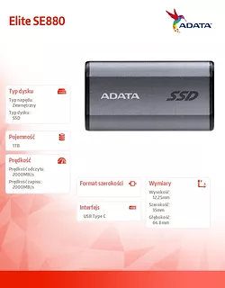 Adata Dysk SSD External SE880 1TB USB3.2A/C Gen2x2