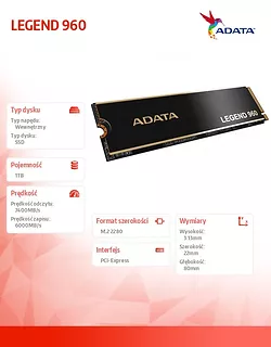 Adata Dysk SSD LEGEND 960 1TB PCIe 4x4 7.4/6 GB/s M2