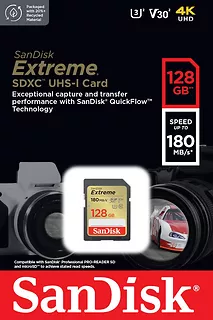 SanDisk Karta pamięci Extreme SDXC 128GB 180/90 MB/s V30 UHS-I U3