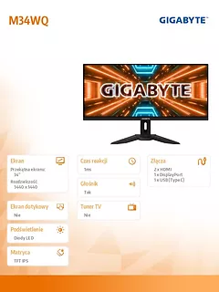 Gigabyte Monitor 34 cale M34WQ 144Hz 1ms/IPS/HDMI/USBC/DP