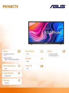 Asus Monitor 14 cali PA148CTV IPS mHDMI USB-C Głośnik PIVOT sRGB 100%