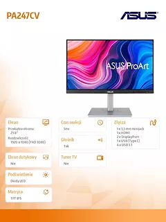 Asus Monitor 24 cale PA247CV ProArt IPS HDMI USB-C DP PIVOT Głośnik 100%sRGB DisplayPort Daisy-chaining