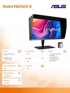 Asus Monitor 27 cali PA27UCX-K mini dLED IPS 4K HDR10 1200nit USB-C DP HDMI PIVOT 100% sRGB Głośnik