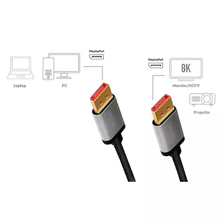 Kabel DisplayPort 8K/60 Hz,DP/M do DP/M aluminiowy 2m