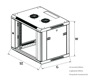 Szafka wisząca rack 9U 600x600 szara dwusekcyjna