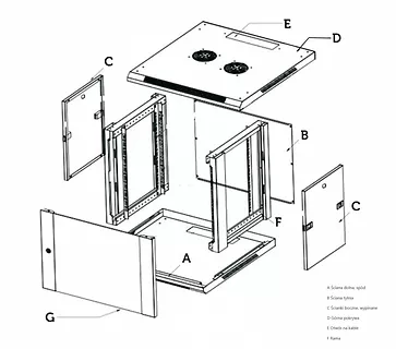 Szafka wisząca rack 9U 600x600 czarna dwusekcyjna