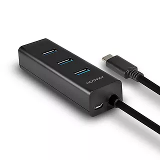 HUE-S2C Hub 4-portowy USB 3.2 Gen 1 charging hub, 40cm USB-C kabel, microUSB dodatkowe zasilanie