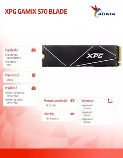 Dysk SSD XPG GAMIX S70 BLADE 512GB PCIe 4x4 7.2/2.6 GBs