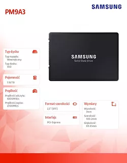 Dysk SSD PM9A3 U.2DCT 1920GB MZQL21T9HCJR-00W07 NVMe