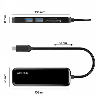 HUB USB-C; 2x USB-A 3.1; czytnik SD/microSD; HDMI 4K; D1036A