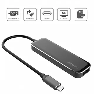 HUB USB-C; 2x USB-A 3.1; czytnik SD/microSD; HDMI 4K; D1036A