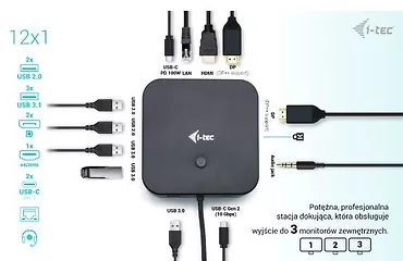 Stacja dokująca USB-C HDMI Dual DP Docking Station Power Delivery 100 W + i-tec Universal Charger 100 W