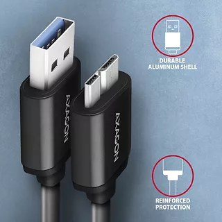 BUMM3-AM10AB Kabel Micro-B USB  USB-A 3.2 Gen 1, 1m, 3A, ALU, PVC Czarny