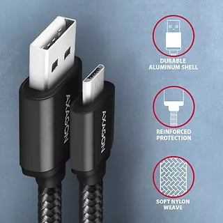 BUMM-AM15AB Kabel MicroUSB - USB-A, 1.5m, USB 2.0, 2.4A, ALU, oplot, Czarny