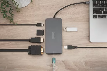 Stacja dokująca USB-C, 11-portów, z możliwością instalacji M.2 SSD, 4K 30Hz, PD 3.0, RJ45