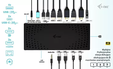 Stacja dokująca USB 3.0 / USB-C / Thunderbolt, 3 x 4K Gen 2 + zasilanie 100 W