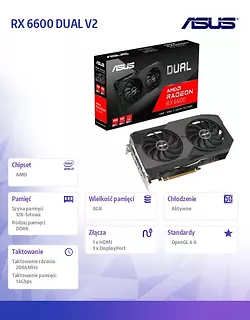 Asus Karta graficzna Radeon RX 6600 DUAL V2 8GB GDDR6 128bit 3DP/HDMI