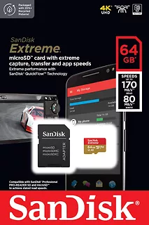 SanDisk Karta pamięci Extreme microSDXC 64GB 170/80 MB/s A2 V30 U3