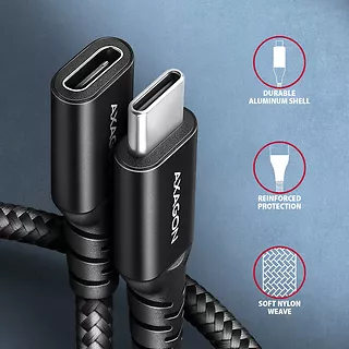 AXAGON BUCM32-CF10AB Kabel przedłużacz Gen2 USB-C - USB-C, 1m, 5A, 20Gbps, PD 240W, oplot