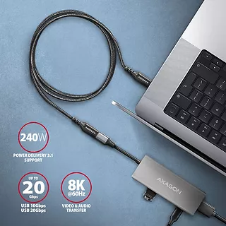 AXAGON BUCM32-CF10AB Kabel przedłużacz Gen2 USB-C - USB-C, 1m, 5A, 20Gbps, PD 240W, oplot