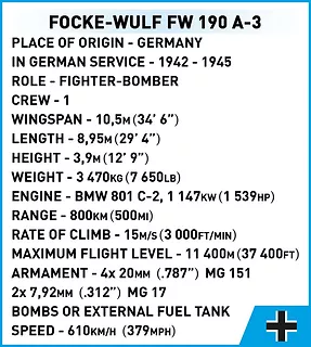 Cobi Klocki Klocki Historical Collection WWII Focke-Wulf FW 190-A3 382 klocki