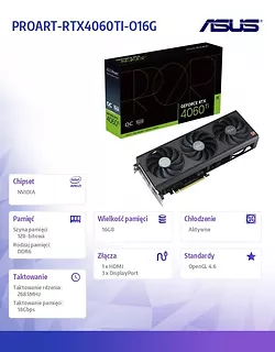 Asus Karta graficzna RTX 4060 Ti PROART OC 16G GDDR6 128bit 3DP