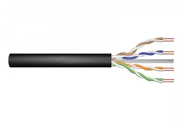 Digitus Kabel teleinformatyczny instalacyjny zewnętrzny żelowany kat.6, U/UTP, Fca, drut, AWG 23/1, PE, 305m, czarny, szpula