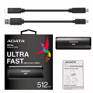 Adata Dysk zewnętrzny SSD SE760 512GB USB3.2-A/C Czarny