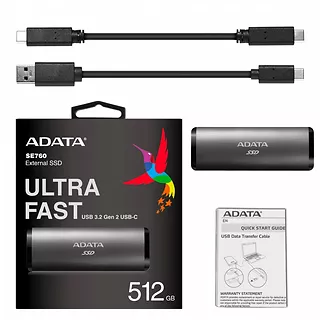 Adata Dysk zewnętrzny SSD SE760 512G USB3.2-A/C Tytanowy