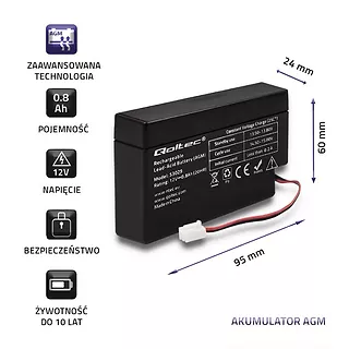 Qoltec Akumulator AGM | 12V | 0.8Ah | max.12A