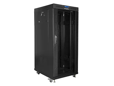 Lanberg Szafa instalacyjna rack stojąca 19 27U 600x800 czarna, drzwi szklane LCD (Flat pack)