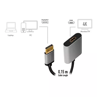 LogiLink Adapter DP do HDMI 4K 60Hz aluminiowy 0.15m