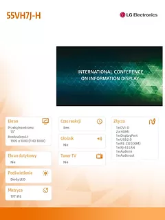 LG Electronics Monitor wielkoformatowy 55VH7J-H 55 cali  FHD 700cd/m2 IPS 24/7