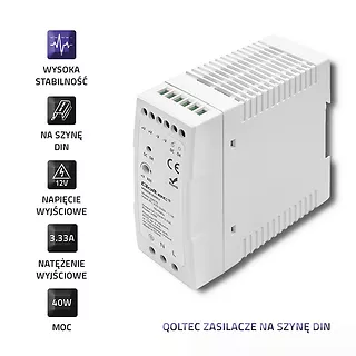 Qoltec Zasilacz na szynę DIN | 40W | 12V | 3.33A | Biały | Slim