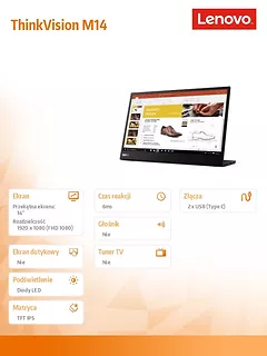 Lenovo Monitor 14.0 ThinkVision M14 WLED LCD 63AAUAT6WL