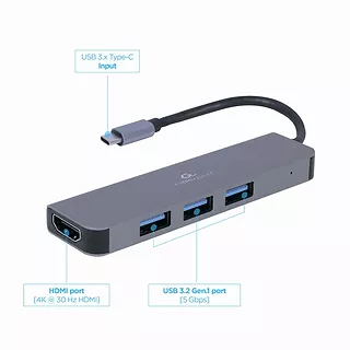 Gembird Adapter USB-C HDMI Hub 3xUSB 3.0